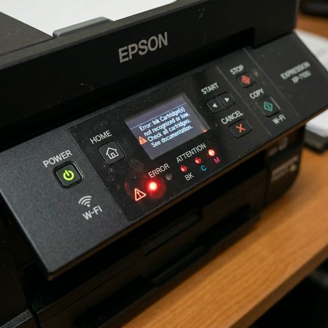 Painel de impressora com erro